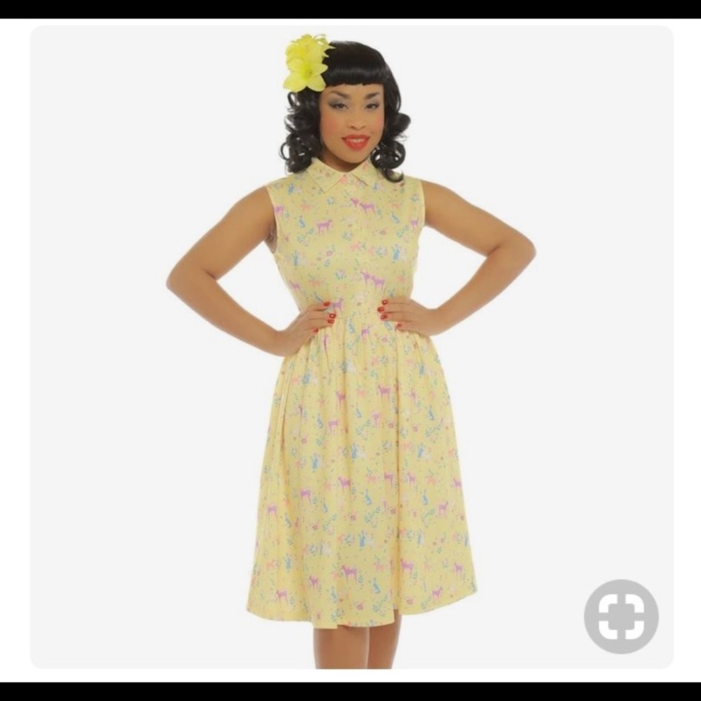 'Tallulah' Yellow Woodland Folk Print Swing Dress